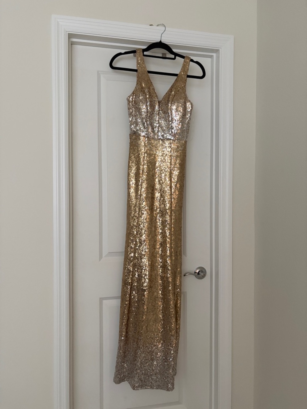 Gold Sequin V-Neck Prom Dress